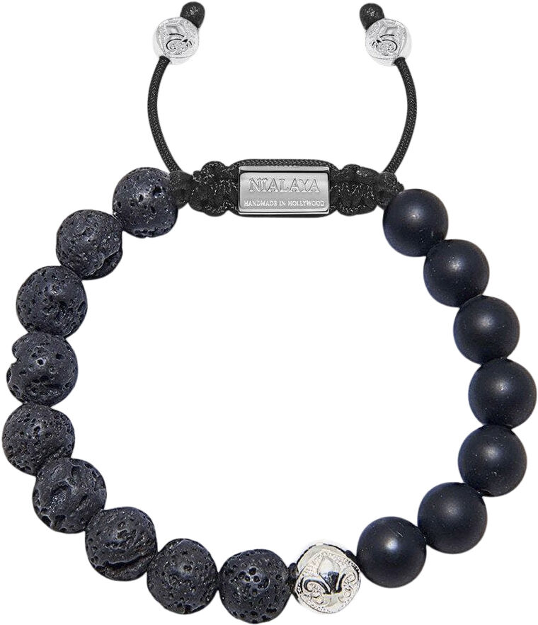 Men's Beaded Bracelet with Matte Onyx and Lava Stone