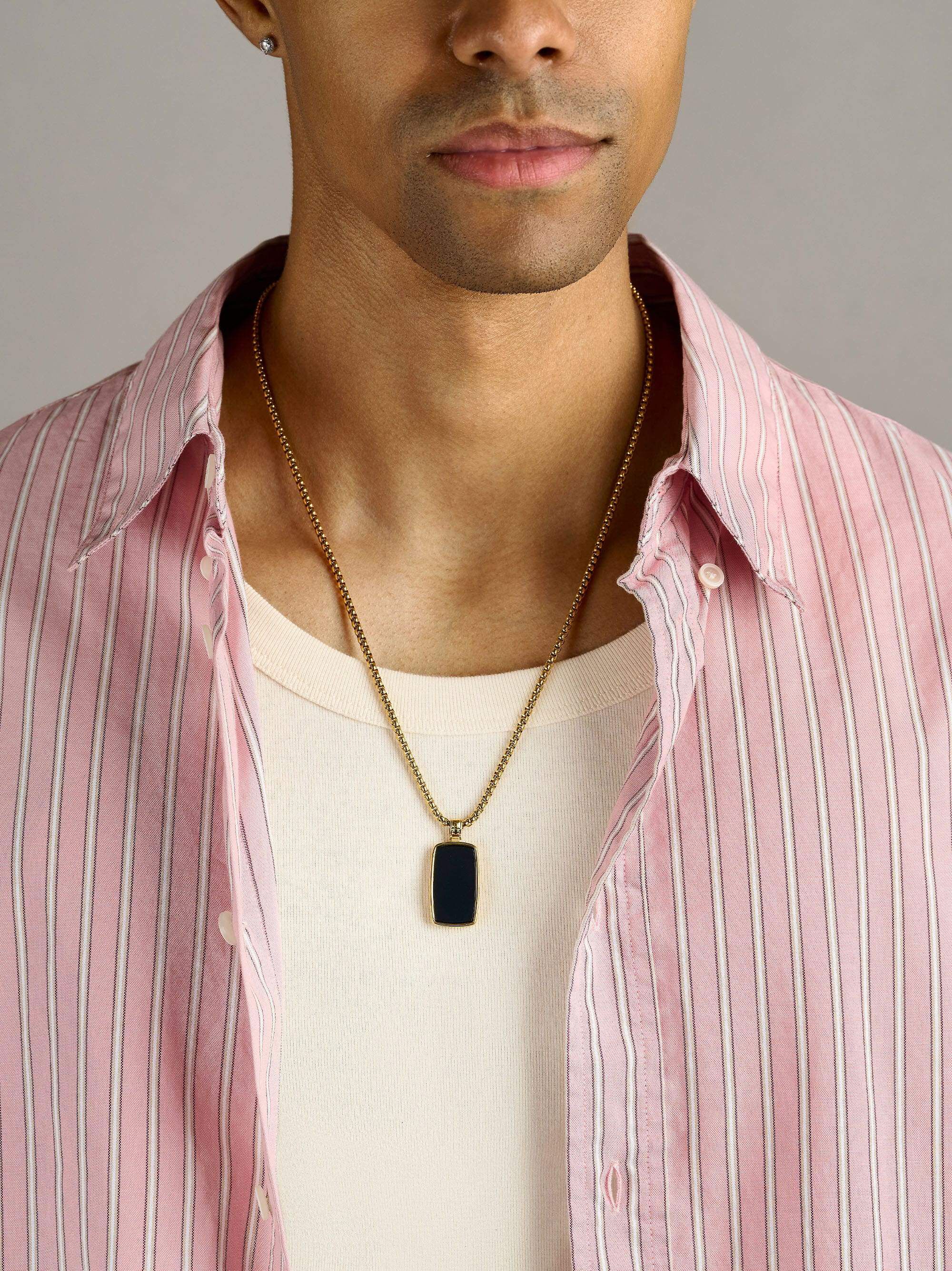 Black Onyx Dog Tag Necklace in Gold