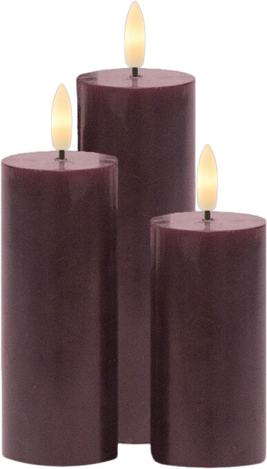 Sille Genopladelig 3 stk s&aelig;t, &Oslash;5xH10/12,5/15cm, Bordeaux
