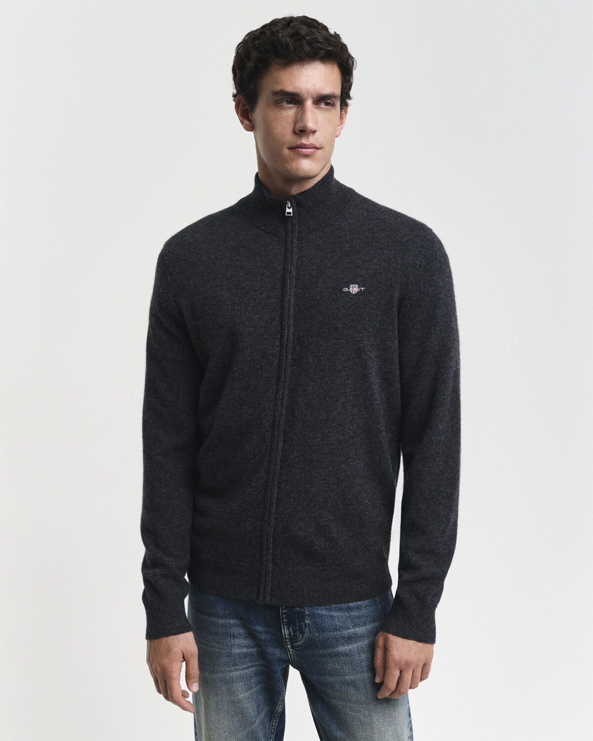 EXTRAFINE LAMBSWOOL ZIP CARDIGAN