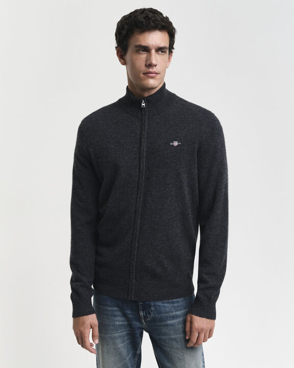 EXTRAFINE LAMBSWOOL ZIP CARDIGAN