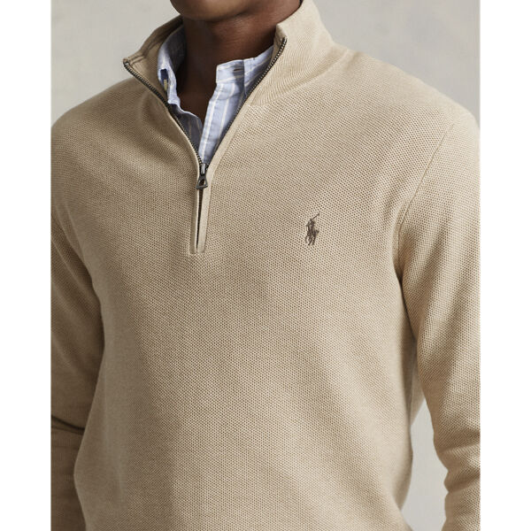 Mesh-Knit Cotton Quarter-Zip Sweater