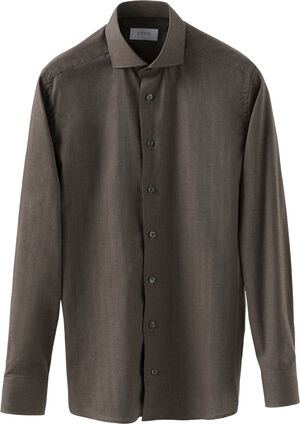 Contemporary Fit Dark Brown Herringbone Wrinkle Free Flannel Shirt