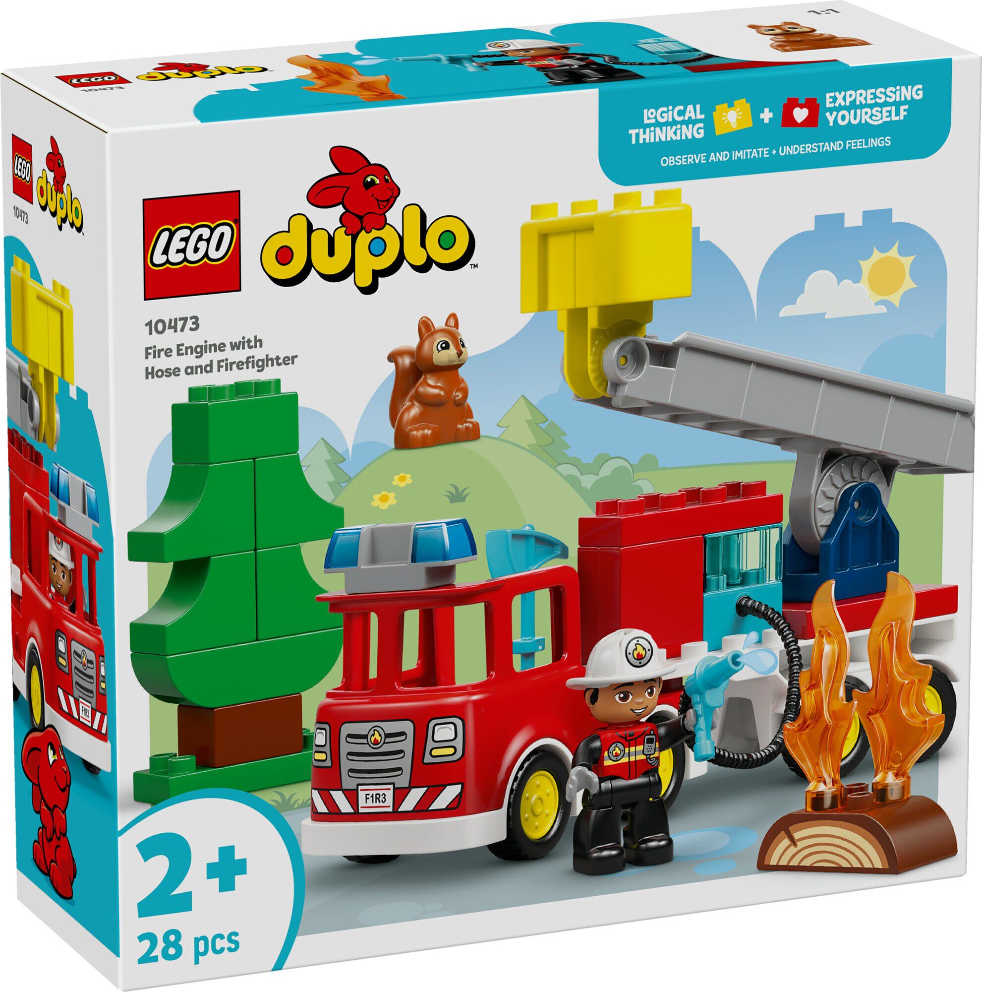 Brandbil med slange og brandmand 10473