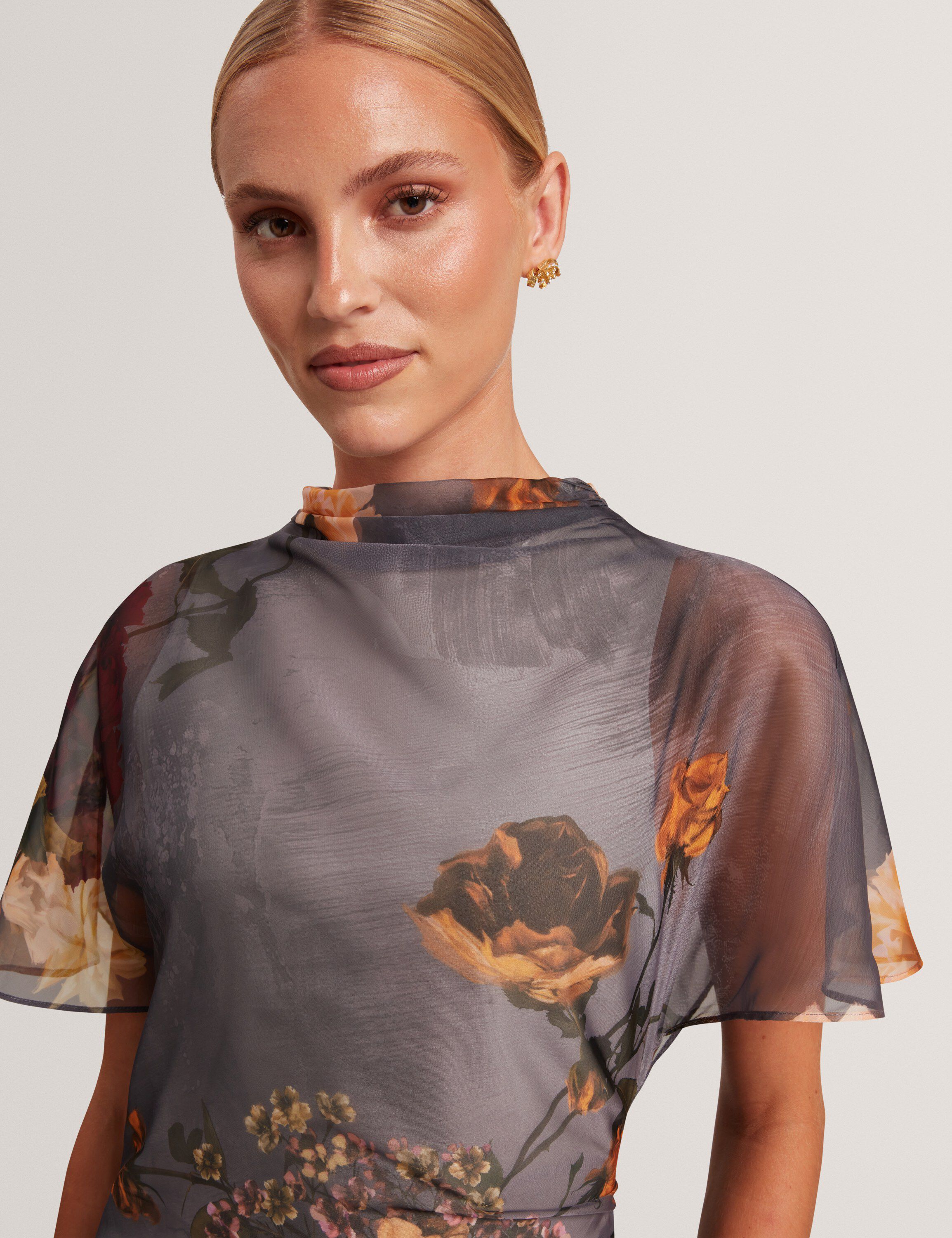 NOELHA Printed Drape Neck Midi Dres