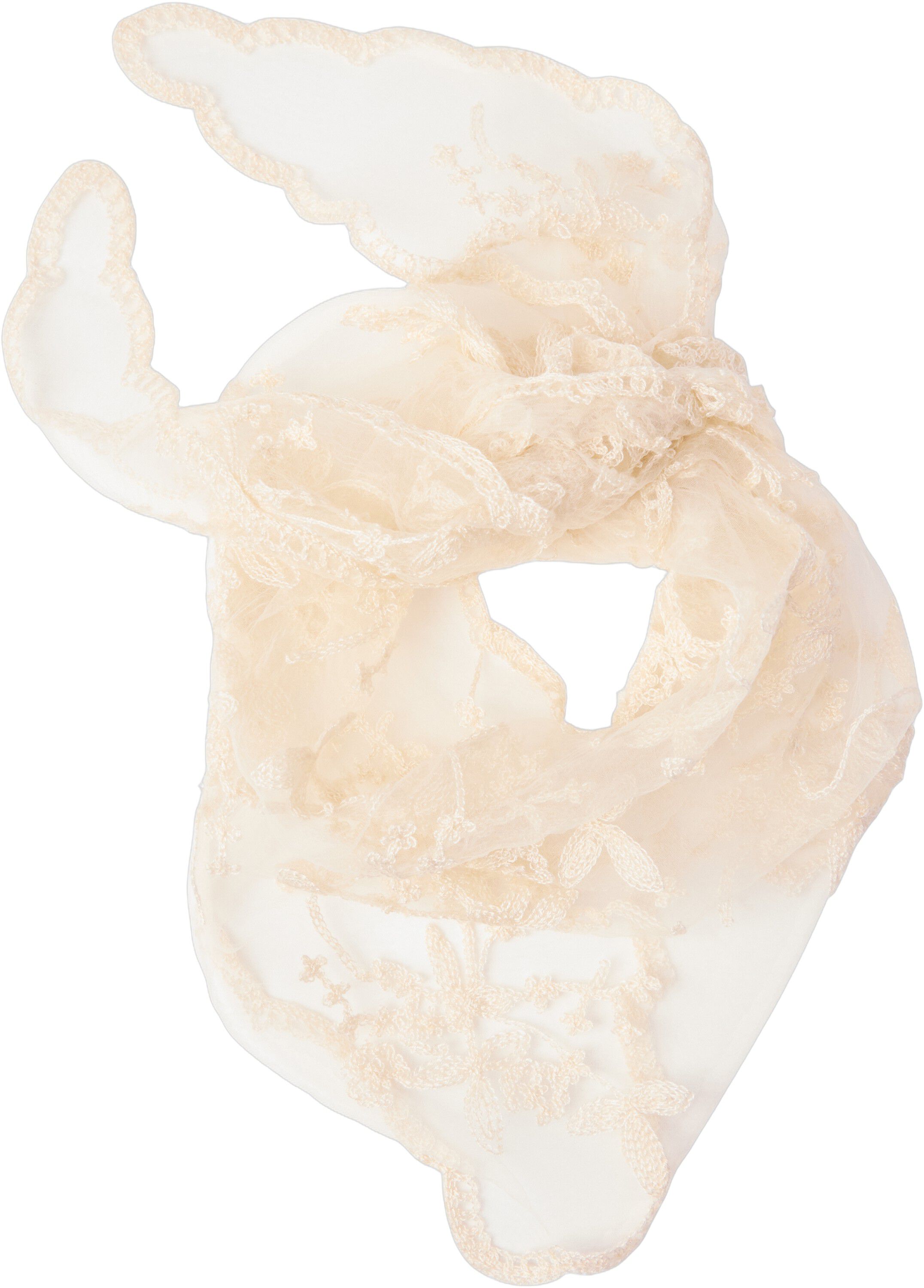 Scarf in mesh with lace embroidery.