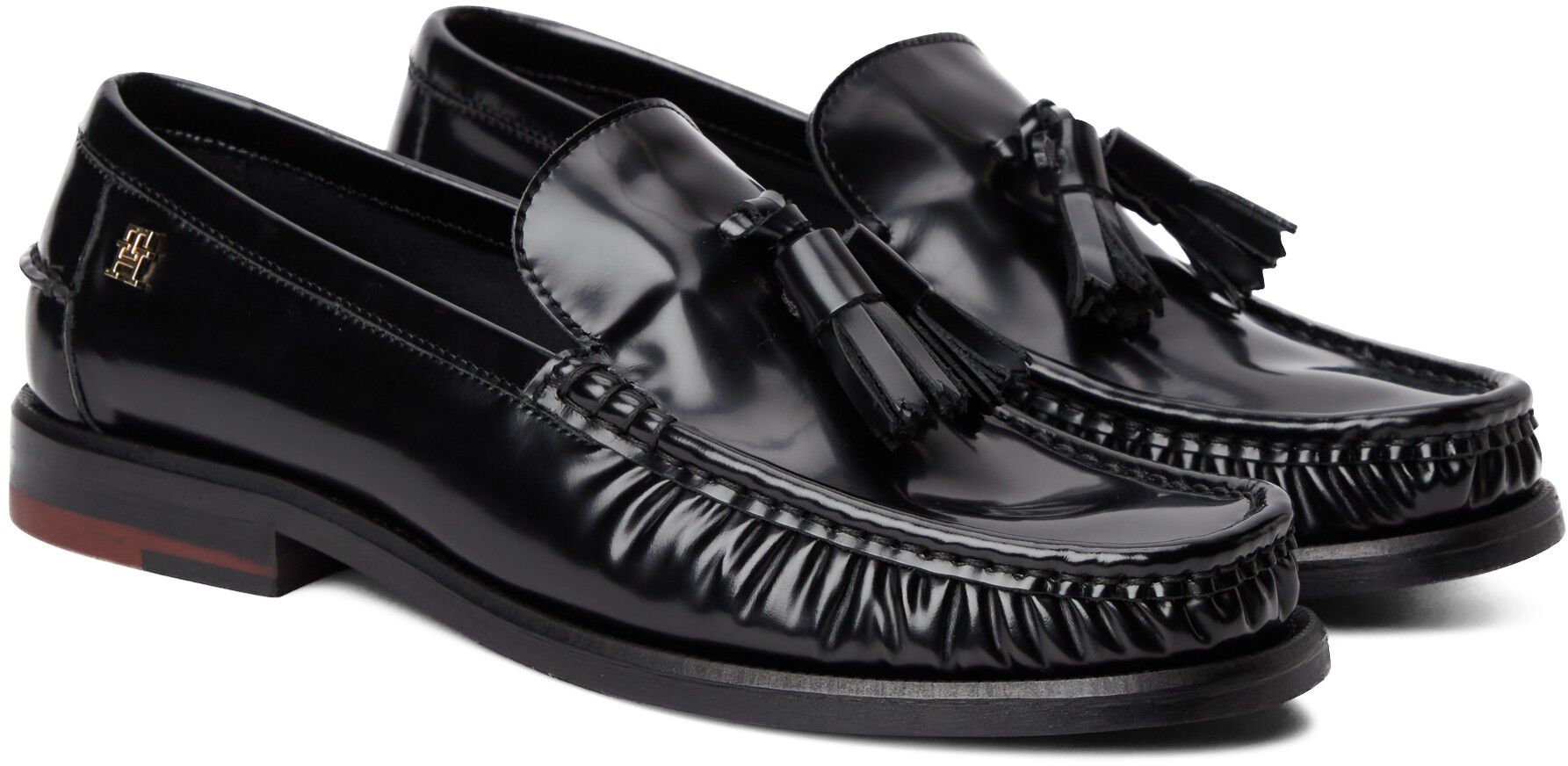New York Label Shiny Leather Tassel Loafers