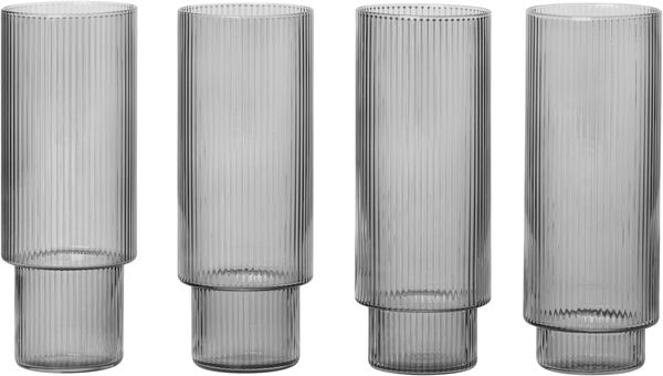 Ripple Long Drink Glasses - Set of 4 - Smoked Grey