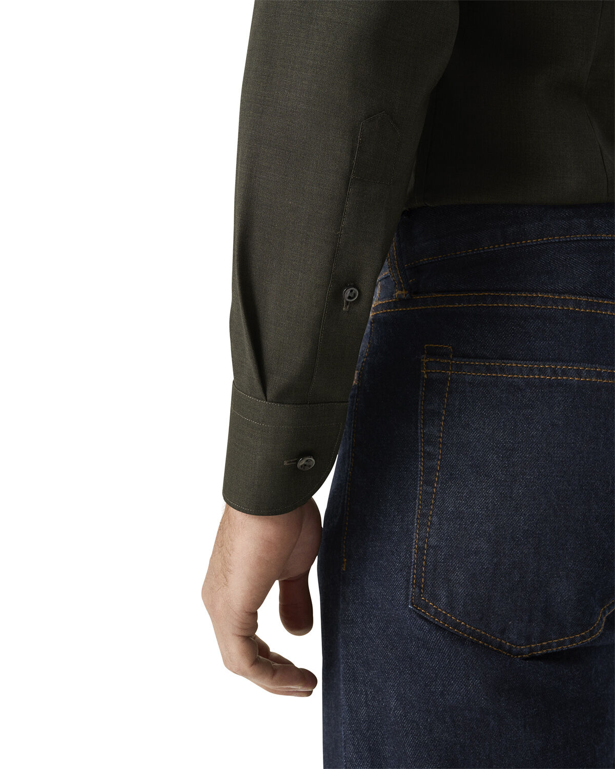 Slim Fit Dark Green Solid Merino Wool Shirt