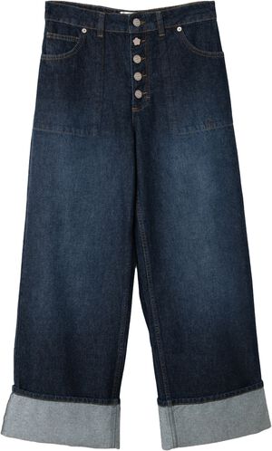 GIGI BAGGY WIDE TURN-UP JEANS - RINSE SLATE WASH