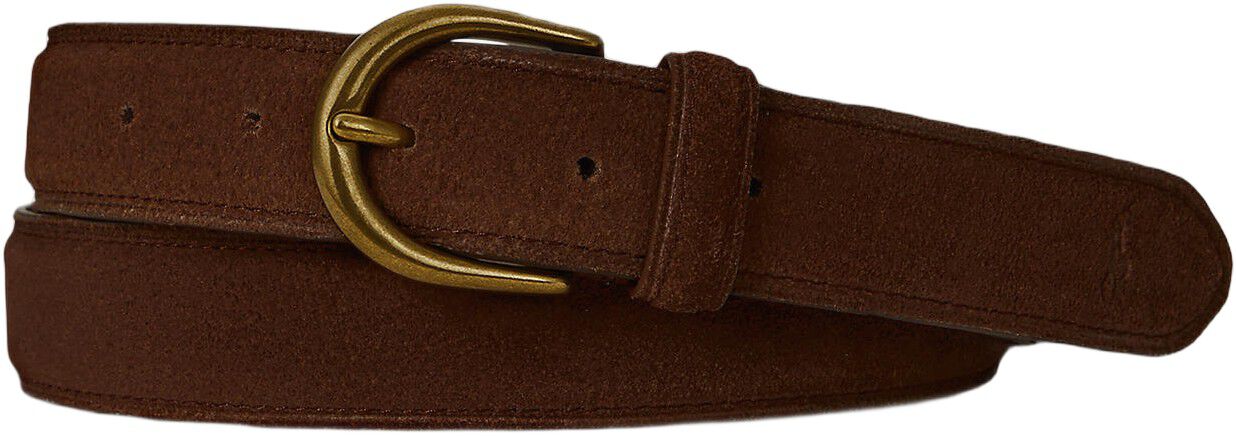 Brass-Buckle Suede Belt