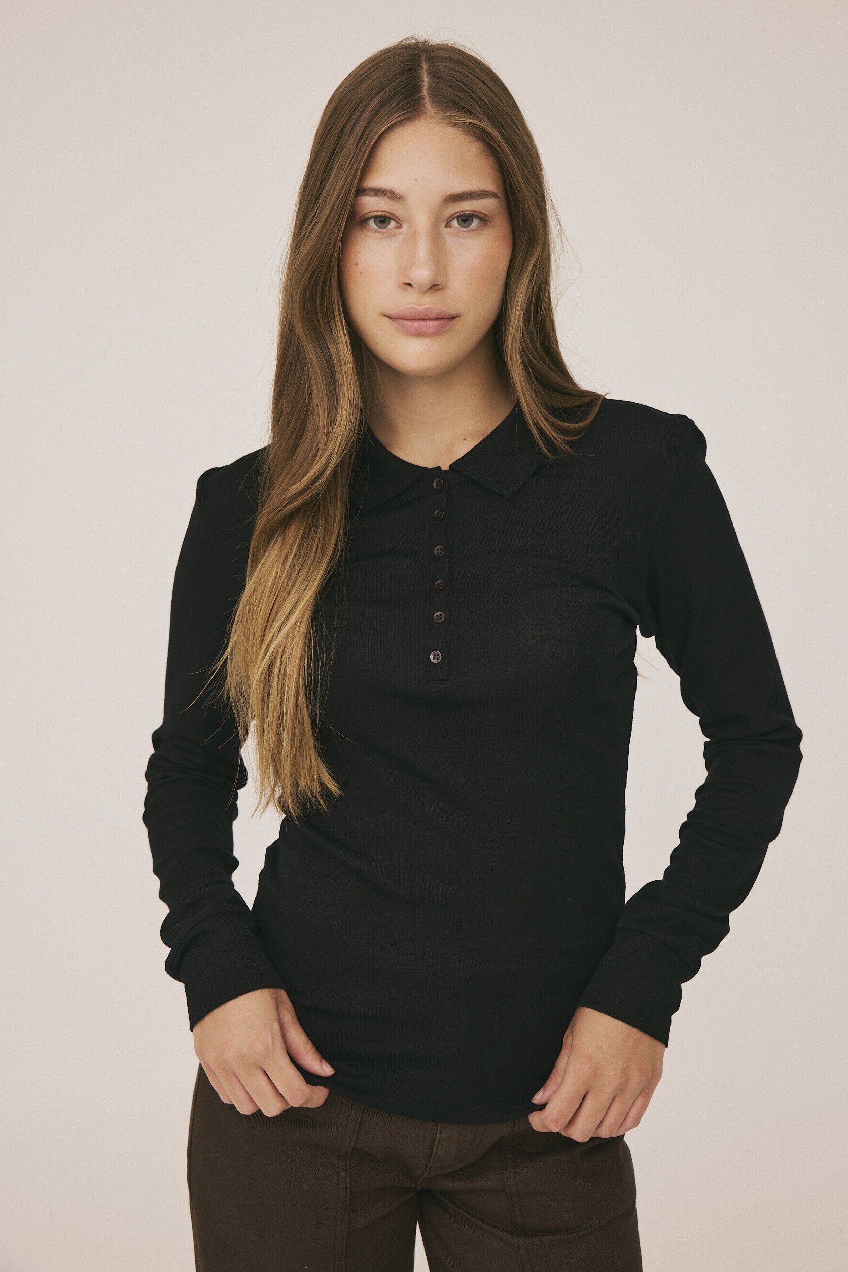 Cilla 12 Lang&aelig;rmede polo strik - 100% Merino uld RWS