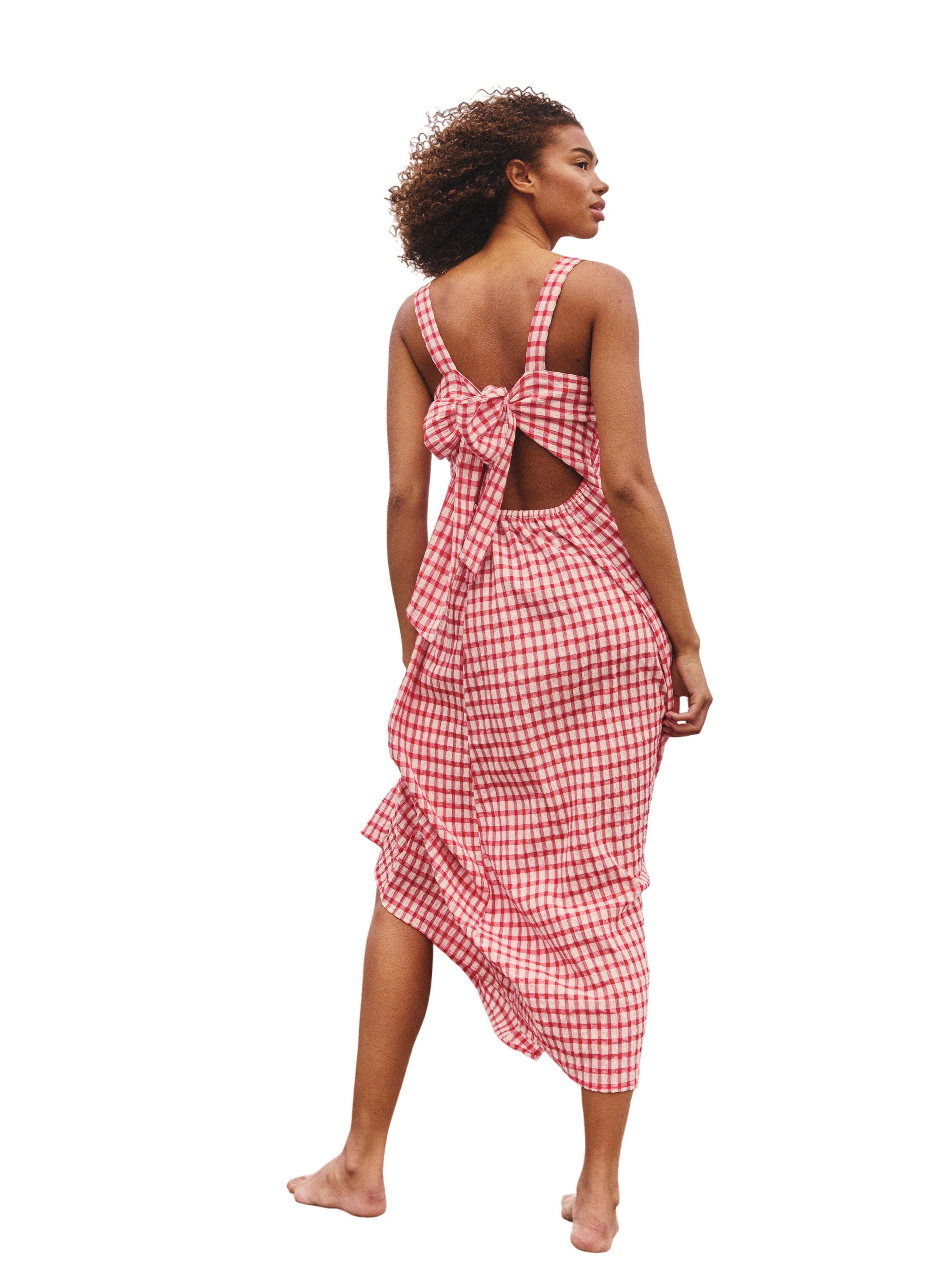 Woven midi dress with open back and