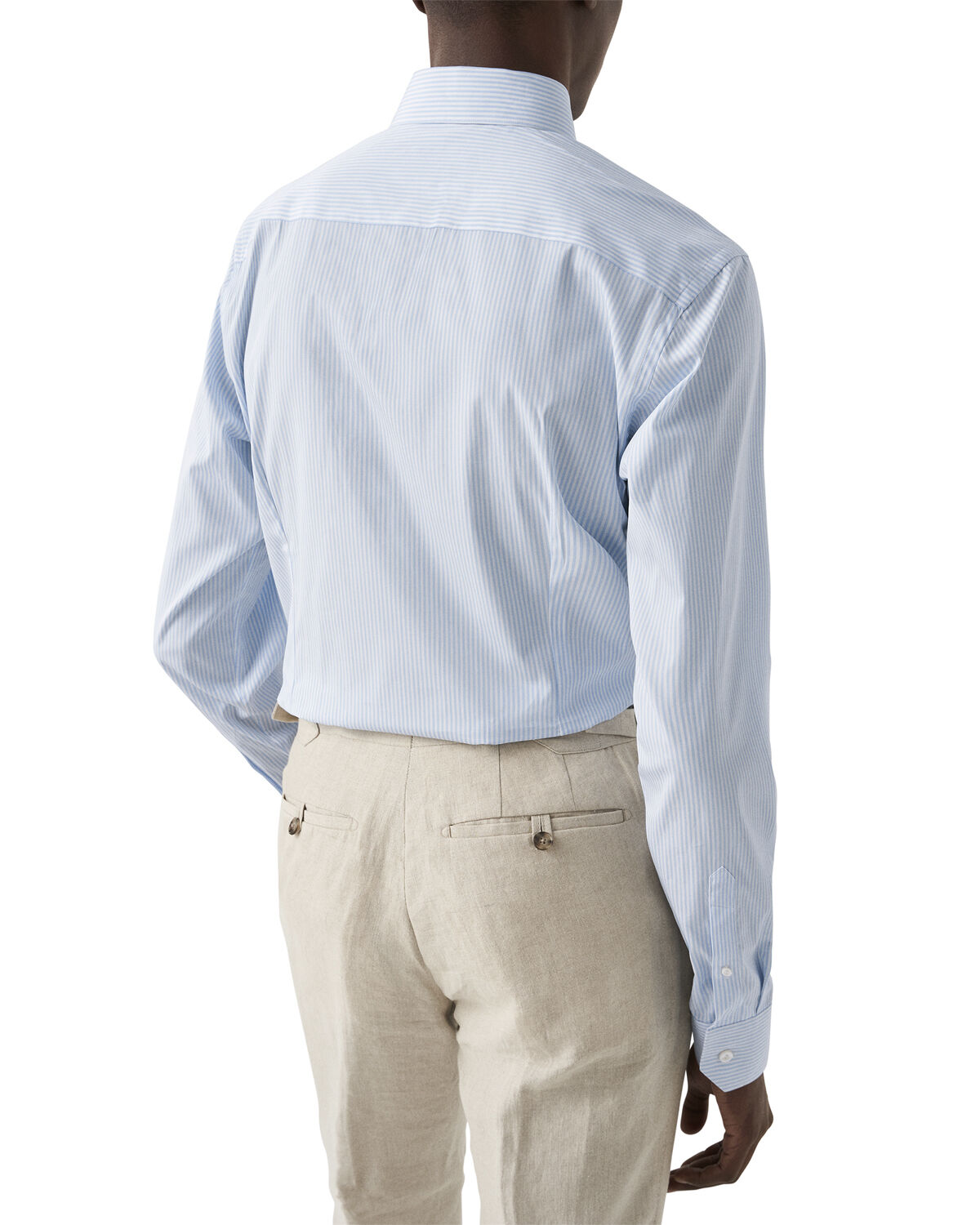 Slim Fit Light Blue Bengal Striped Elevated Poplin Shirt