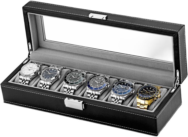 Watch Box 6 Watches Black Synthetic