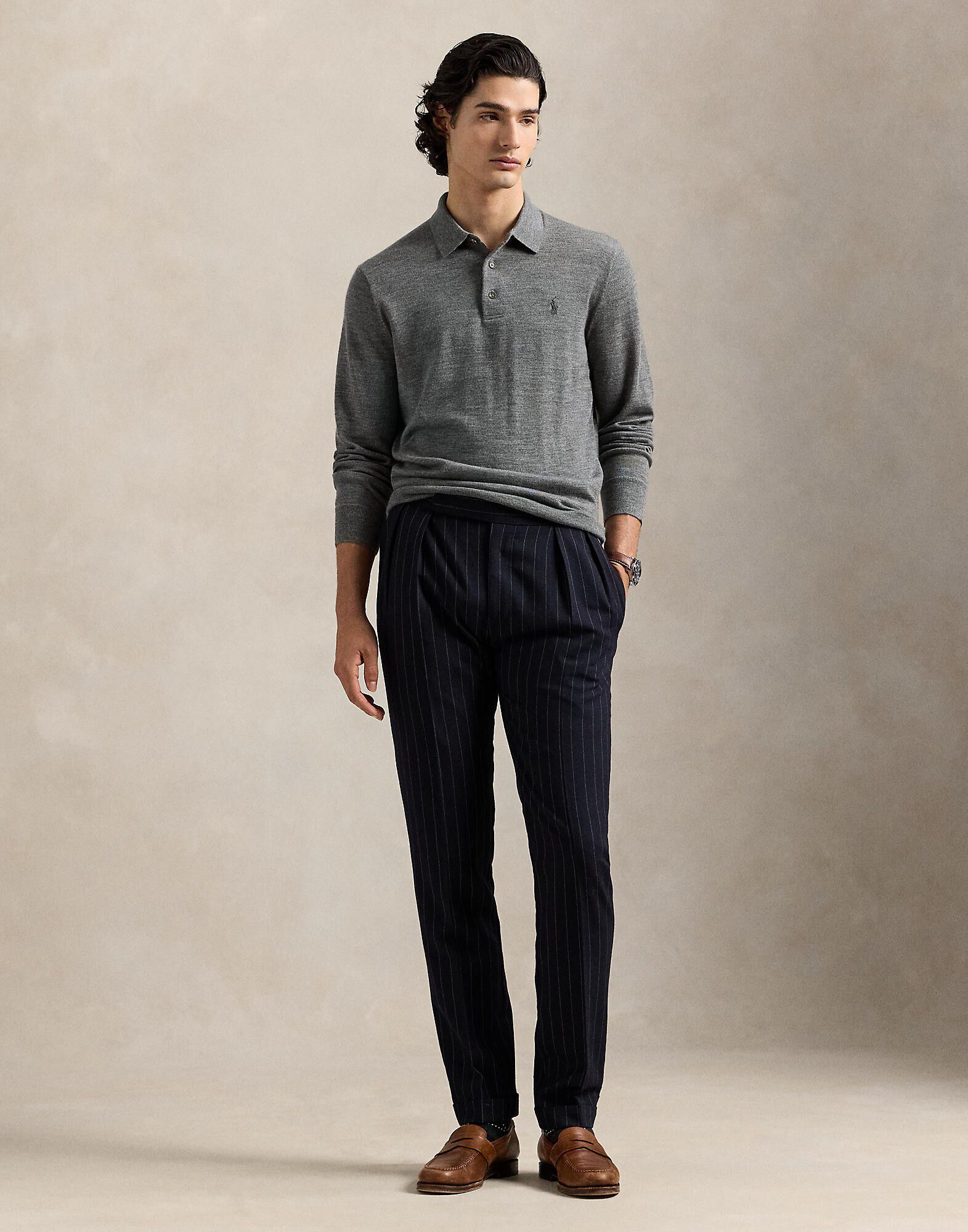 Washable Wool Polo-Collar Sweater