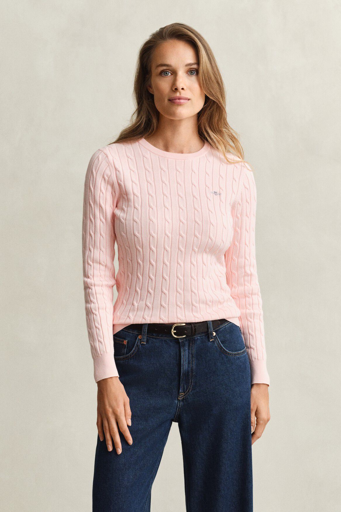STRETCH COTTON CABLE C-NECK
