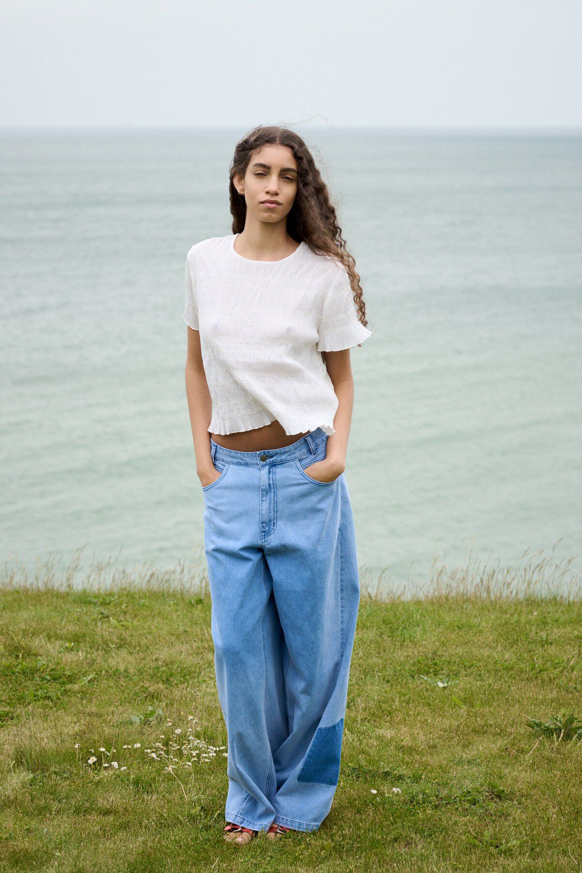 Light denim wide leg pants - Lane