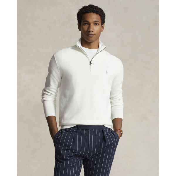 Mesh-Knit Cotton Quarter-Zip Sweater