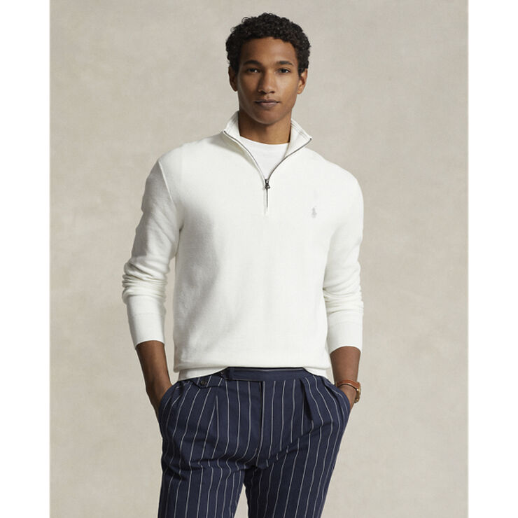 Mesh-Knit Cotton Quarter-Zip Sweater