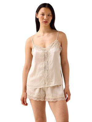 Satin camisole with lace details.