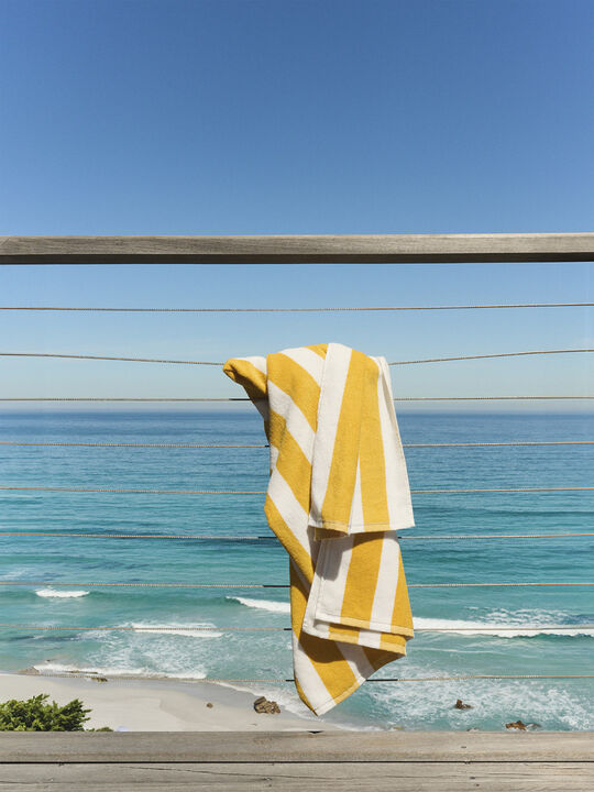 Beach towel 100x180 old gold/starwhite stripe GOTS