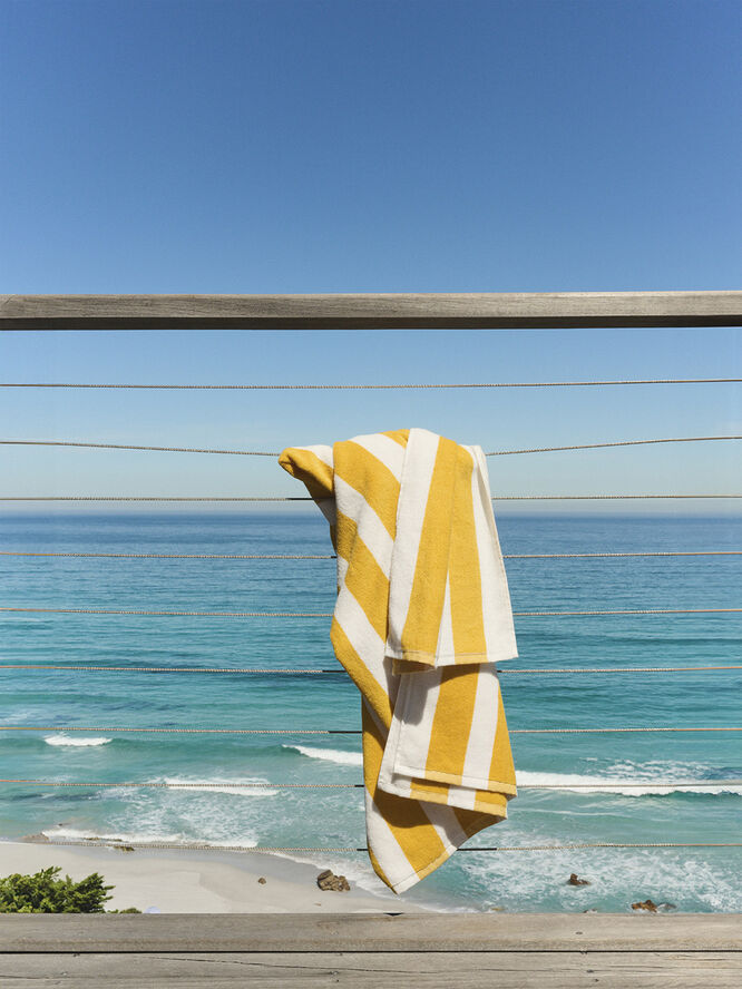 Beach towel 100x180 old gold/starwhite stripe GOTS