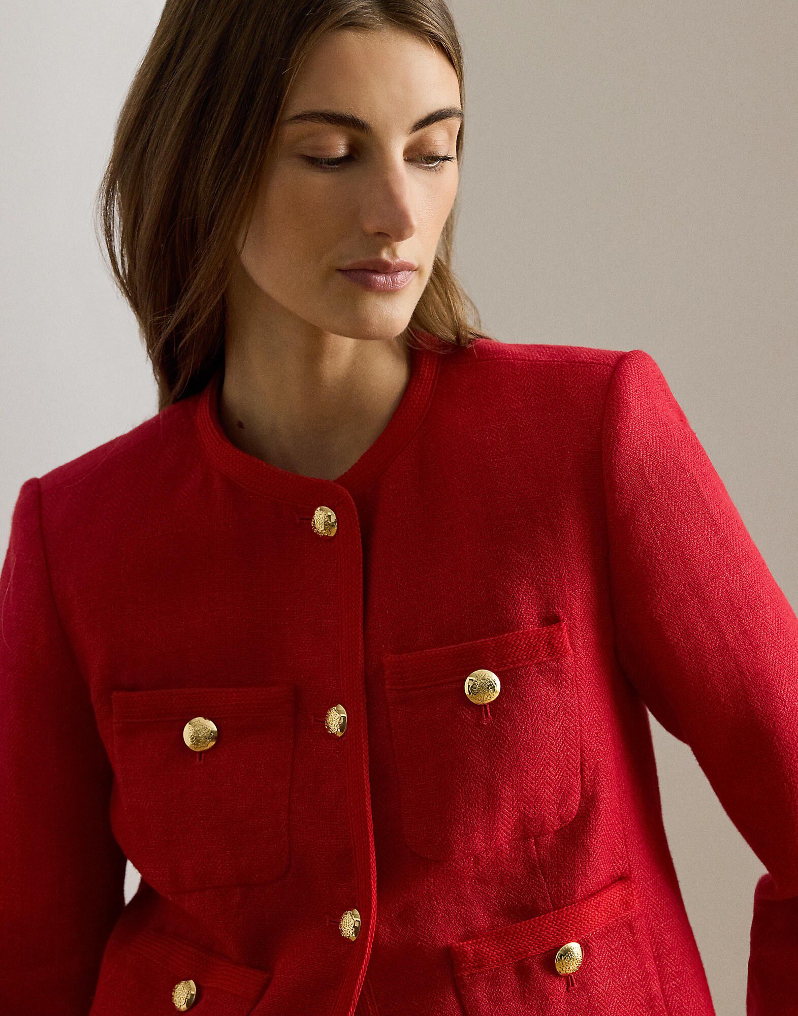 Linen Herringbone Cropped Jacket