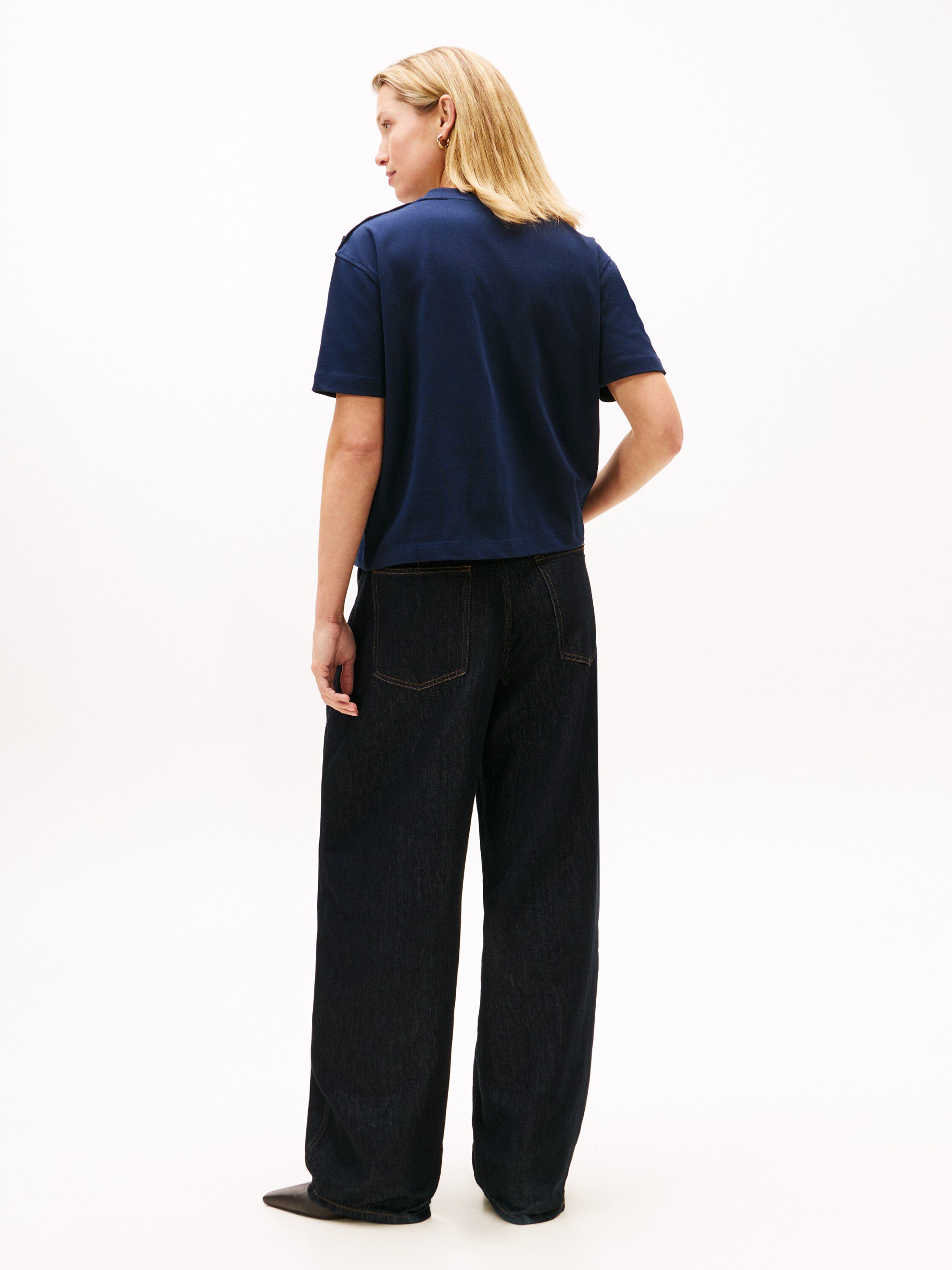 Gold-Tone Button Logo Embroidery Relaxed T-Shirt