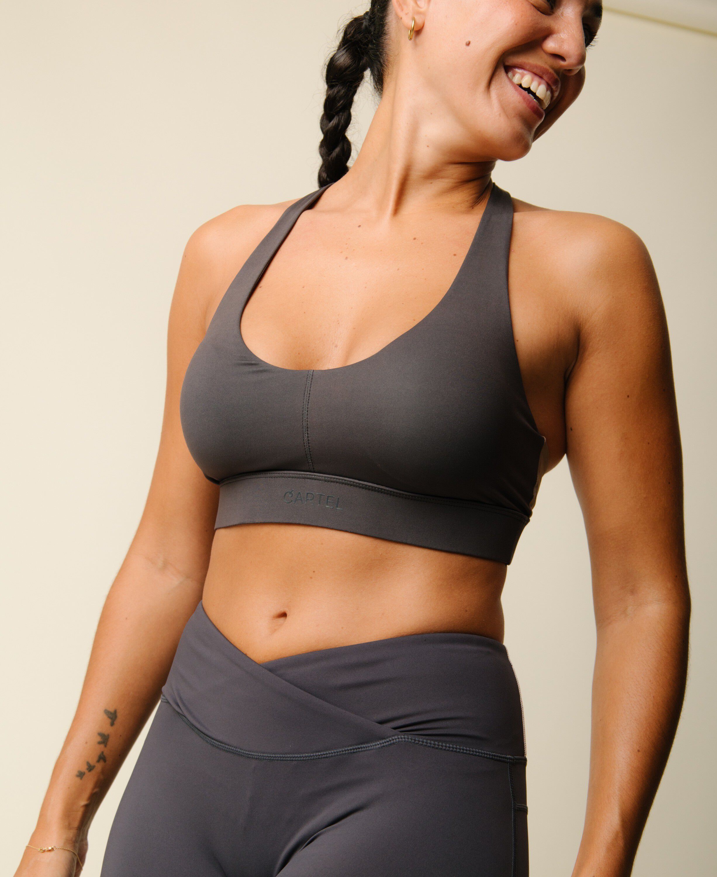 Cartel x Align by Blume cross-over sports top - Charcoal