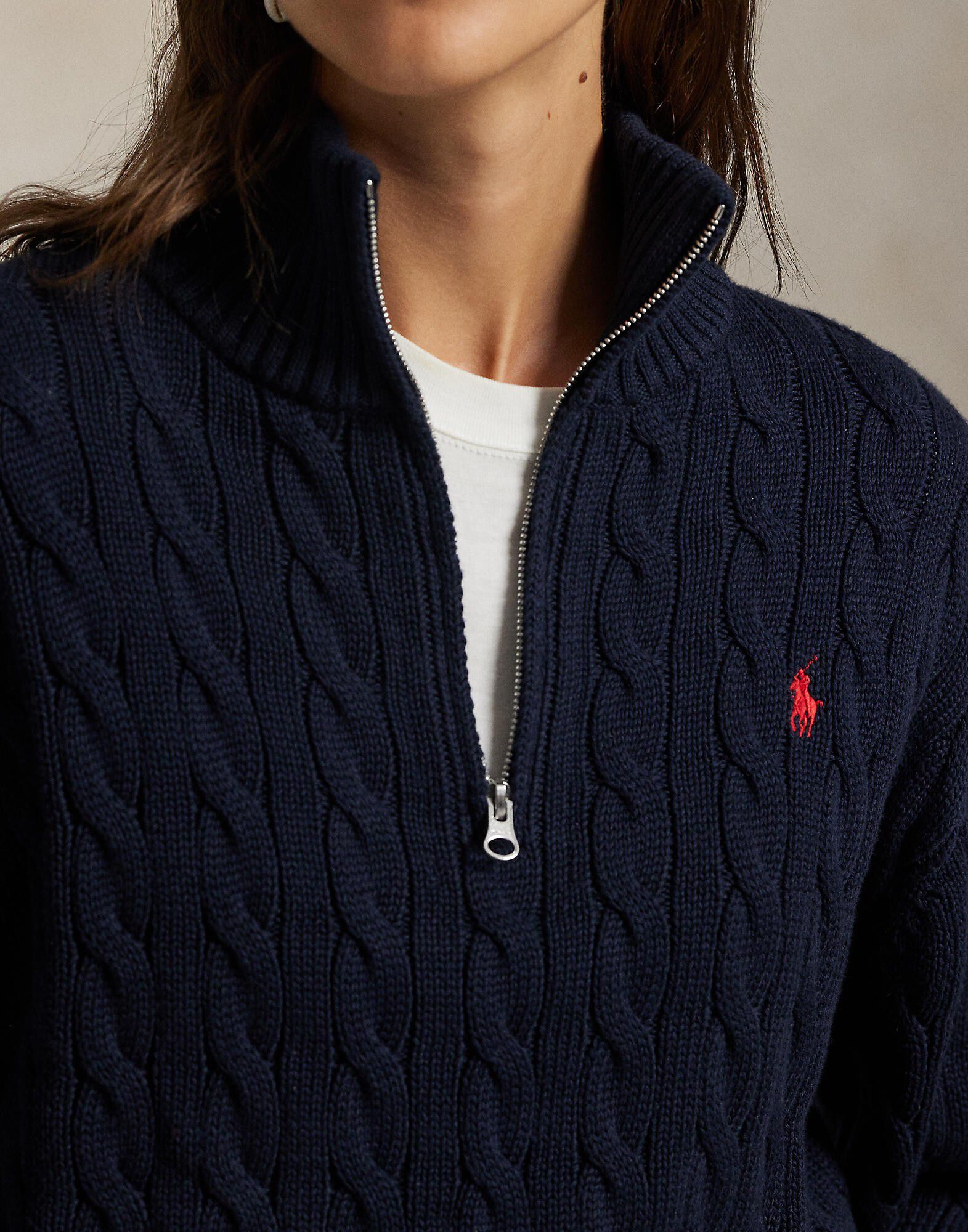 Cable-Knit Cotton Quarter-Zip Sweater
