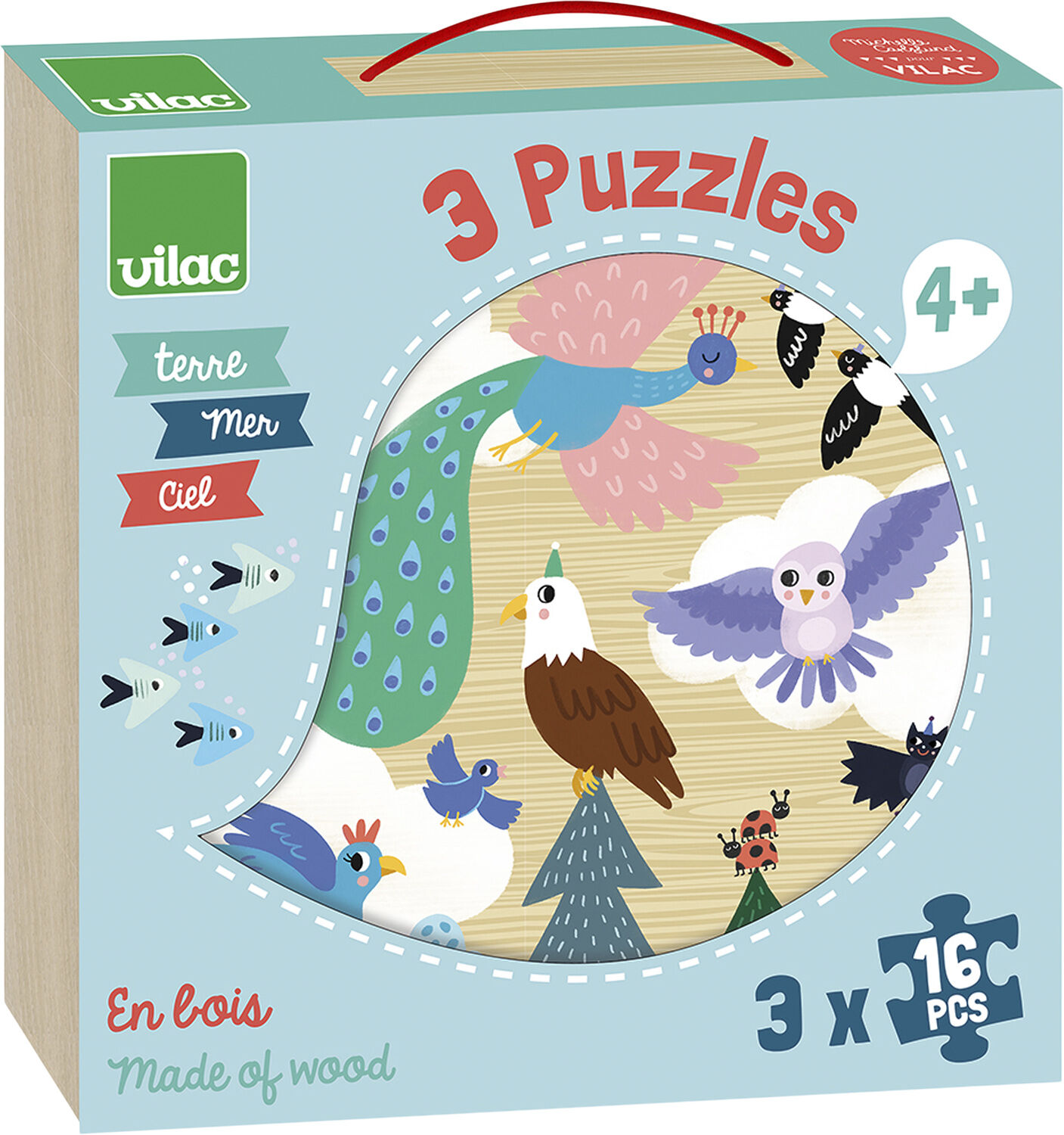 Vilac - Puslespil 3x16 brk - I luften i vandet og p&aring; jorden