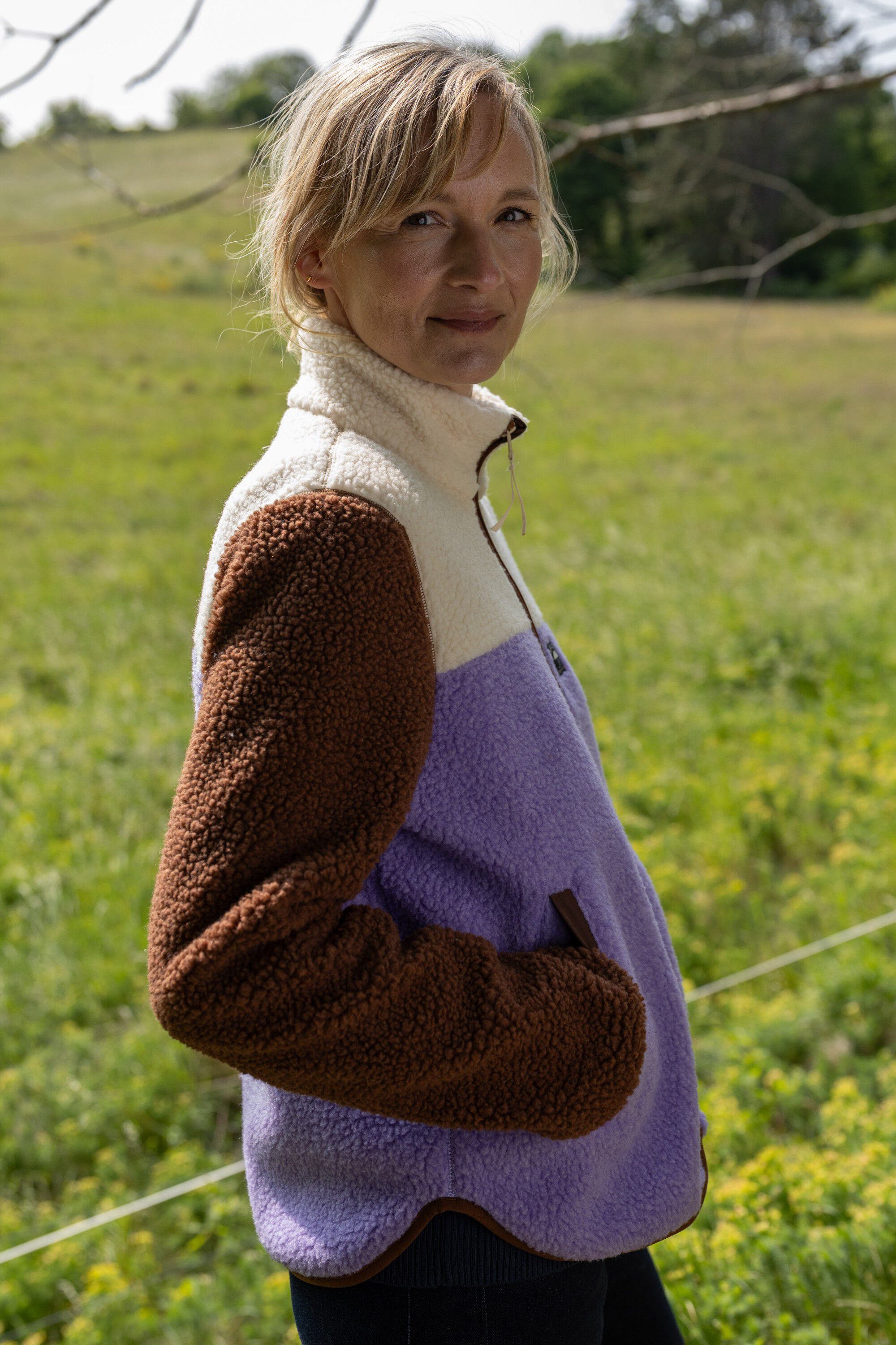 Danebirk Fleece Zip-Up Light Lilac/Light Beige/Dark Wine