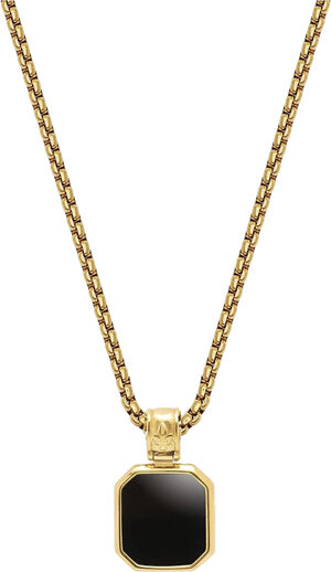 Gold Plated Necklace with Square Matte Onyx Pendant
