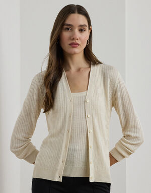 Rib-Knit Linen-Blend V-Neck Cardigan