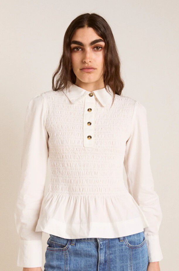 HAZEL SHIRRED SHIRT - WHITE