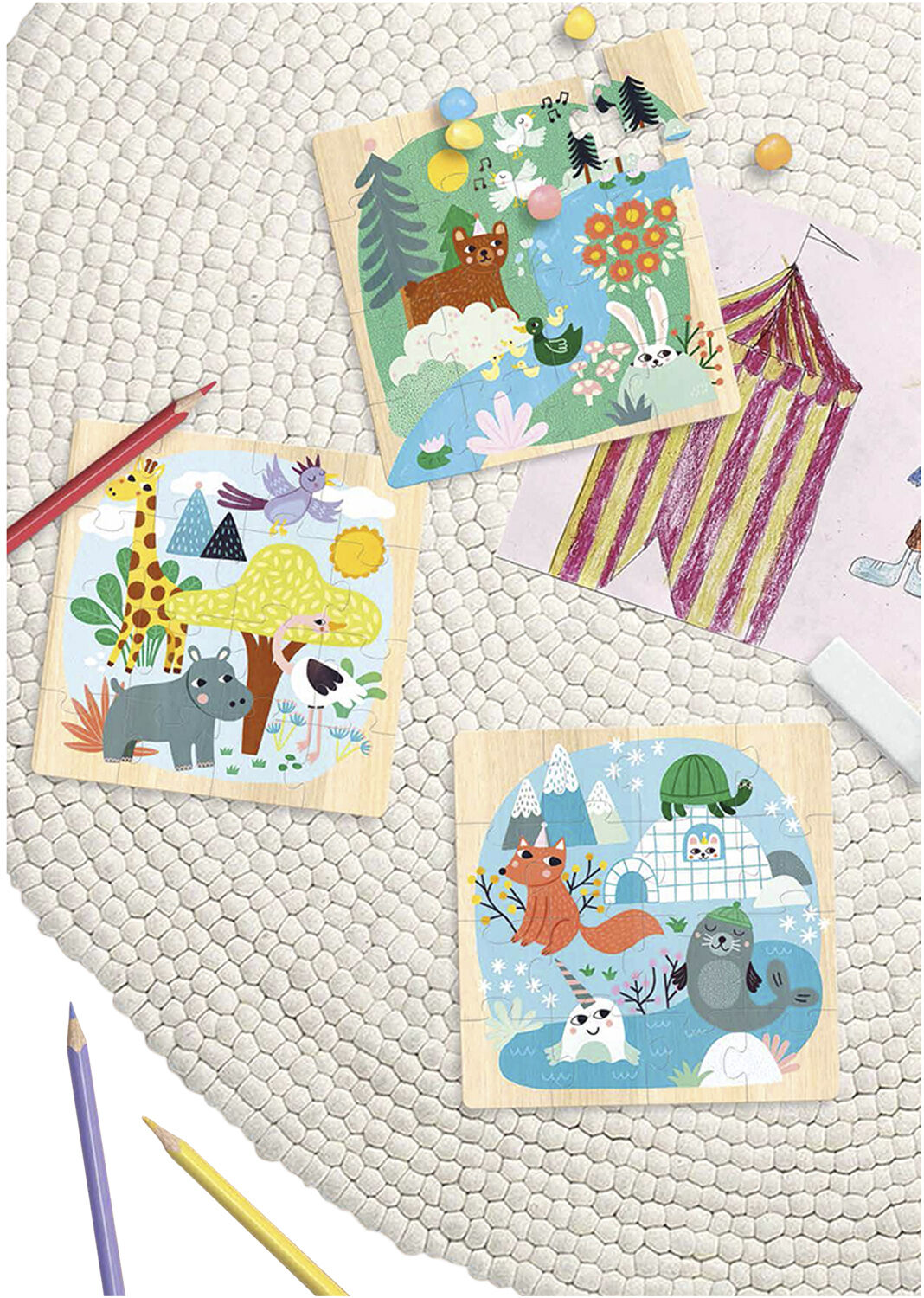 Vilac - Puslespil 3x16 brk - Dyr af Michelle Carlslund