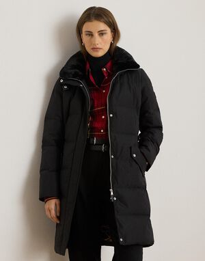 Faux-Fur-Trim Funnelneck Down Coat
