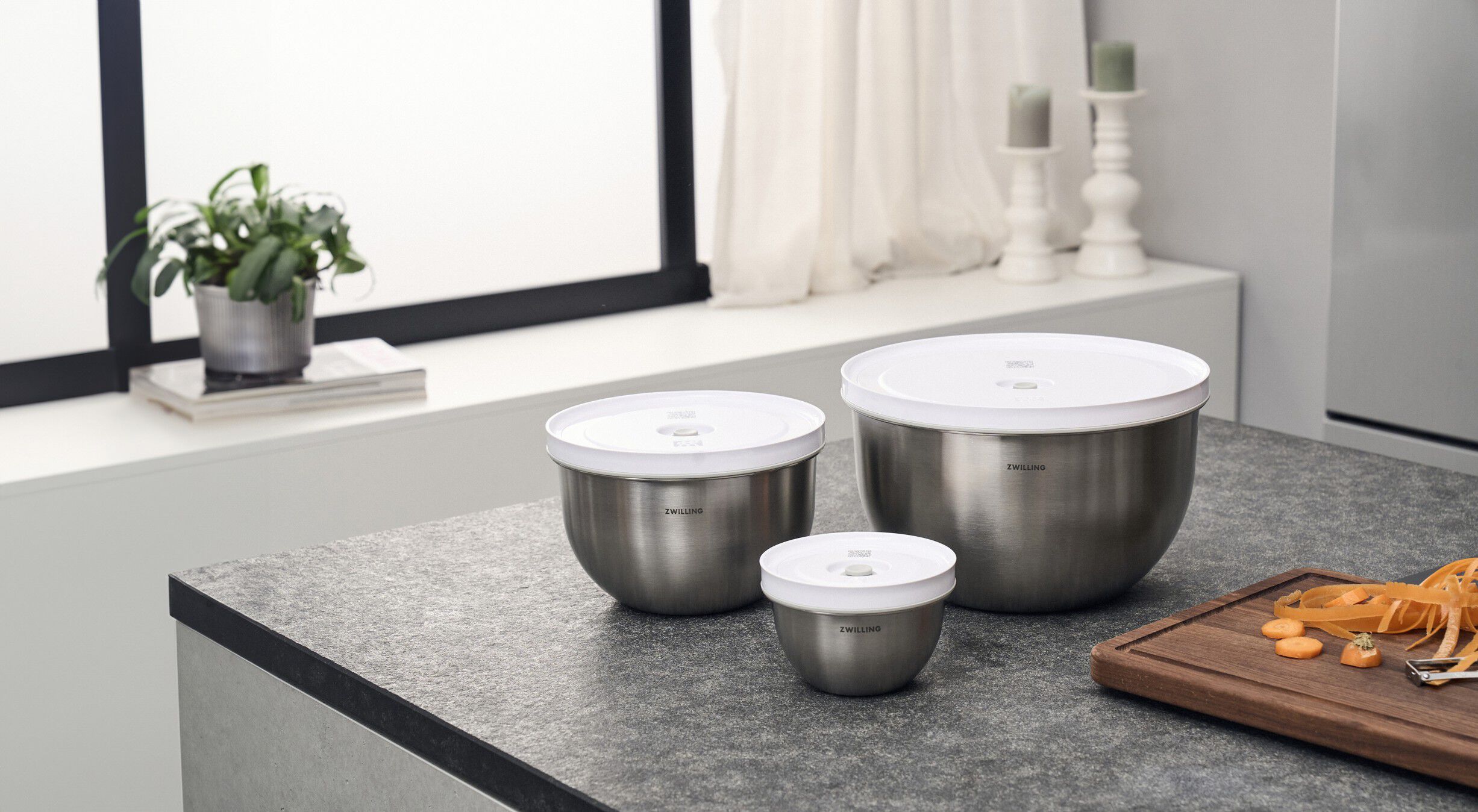 Fresh & Save BOWLS Vakuum sk&aring;l s&aelig;t S/M/L / 6-dele, Rustfrit