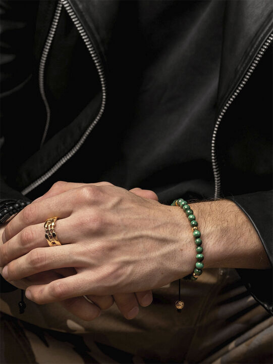 Men's Beaded Bracelet with Malachite and Gold Plating