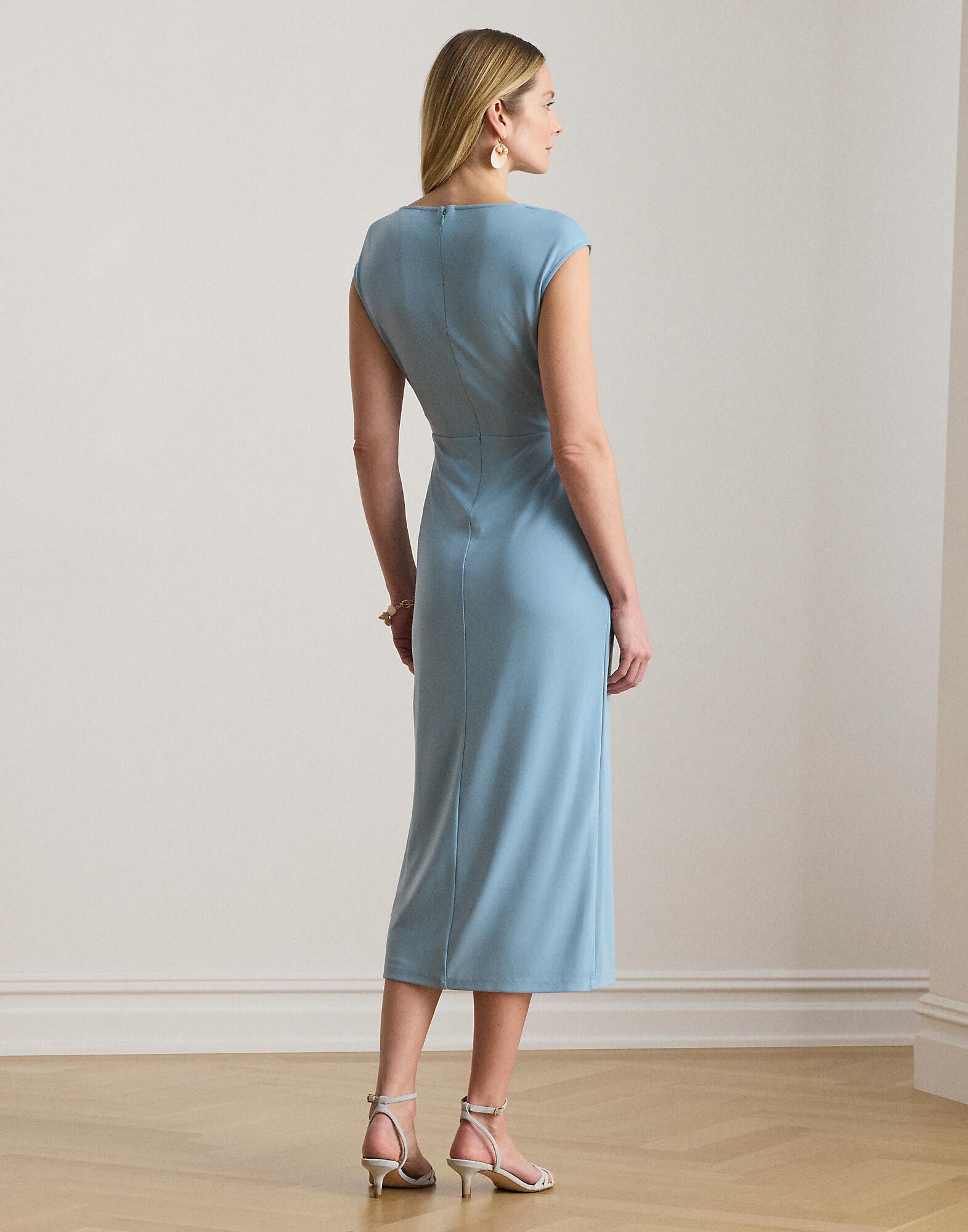 Pleated Jersey Cap-Sleeve Dress