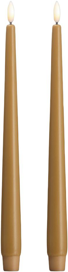 Moods & More - LED taper candle, Silk, Slim, Honey mustard, 2-pack, 23
