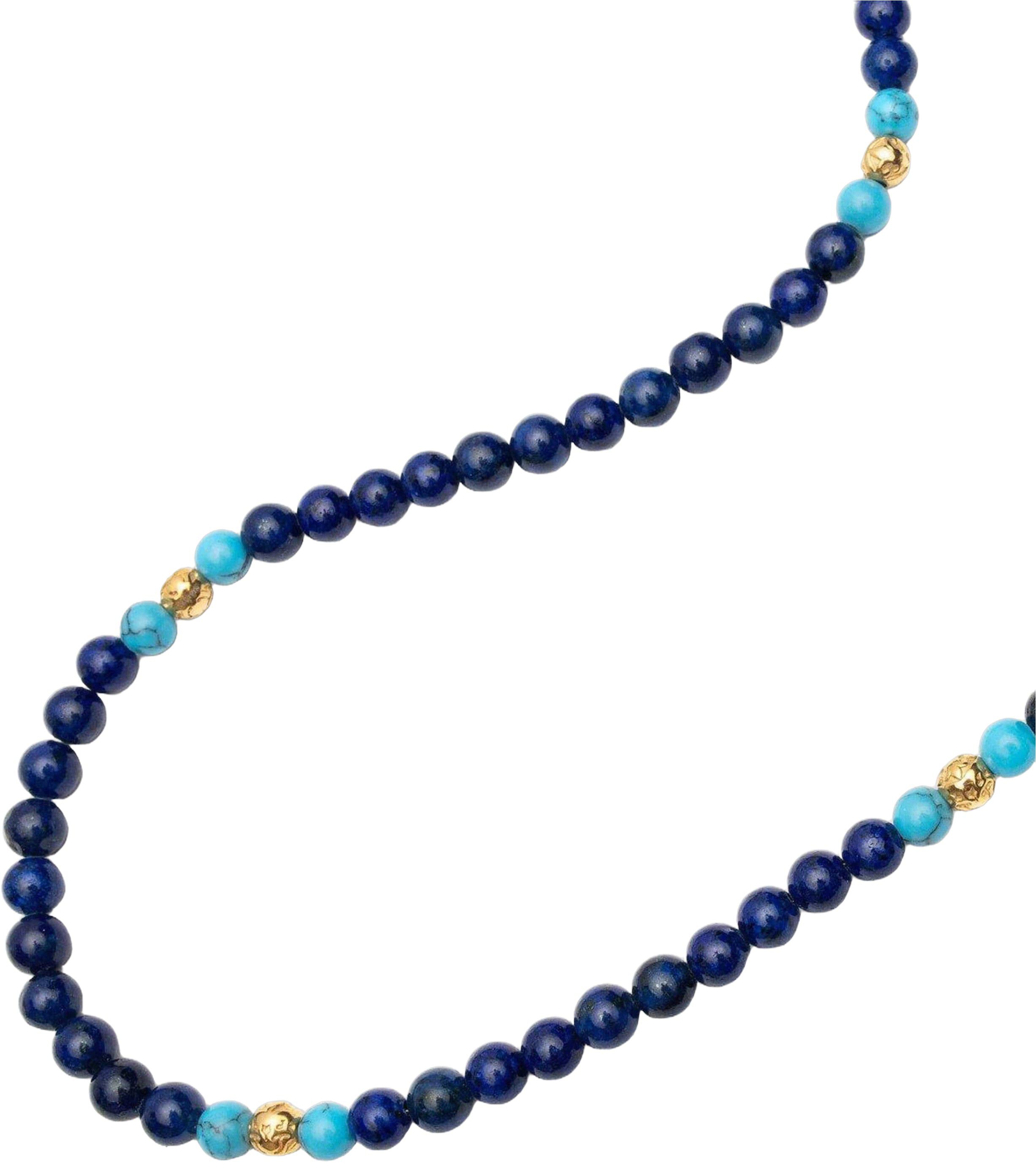 Beaded Necklace with Blue Lapis, Turquoise, and Gold