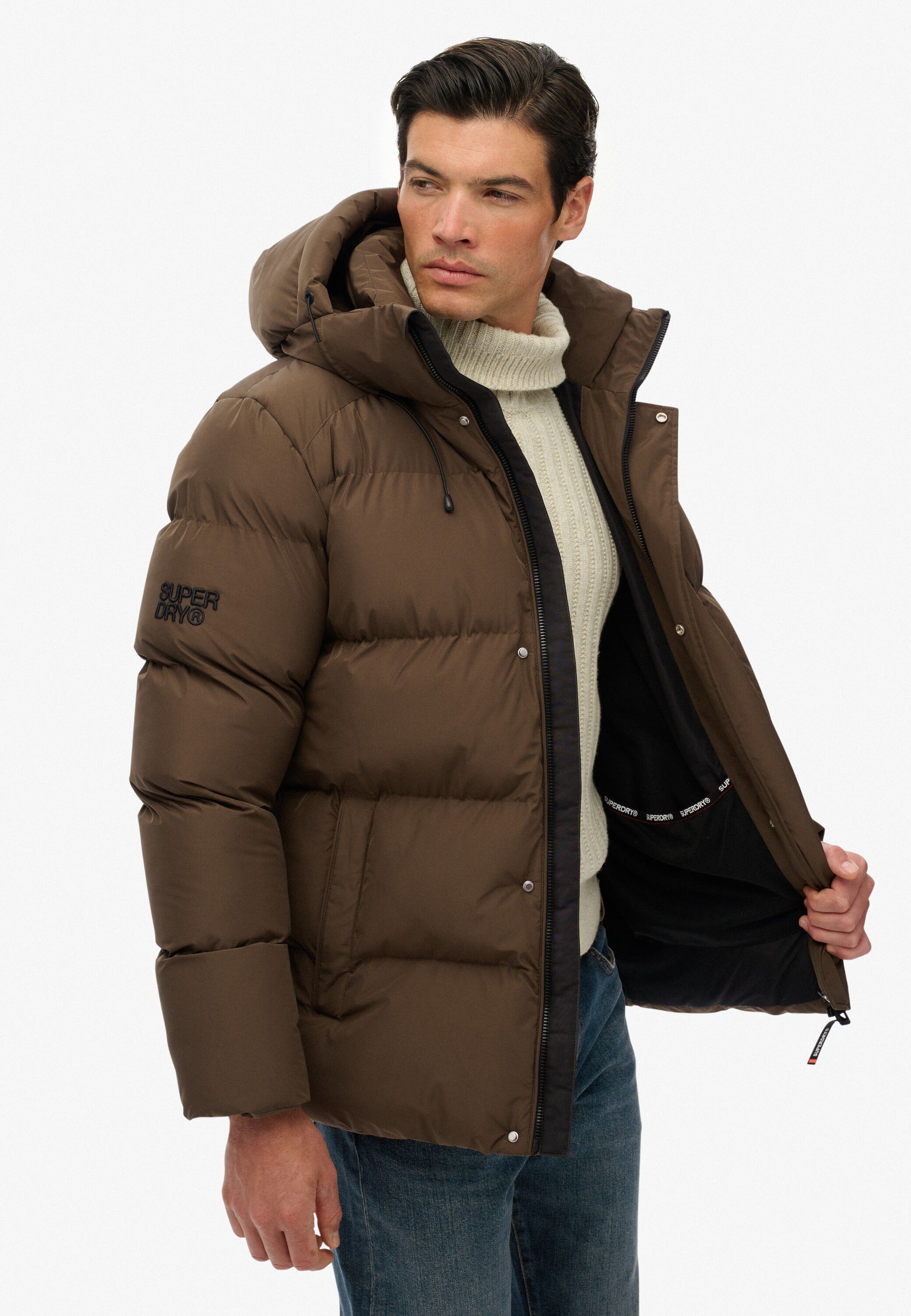 HOODED 5 BAFFLE SPORTS PUFFER