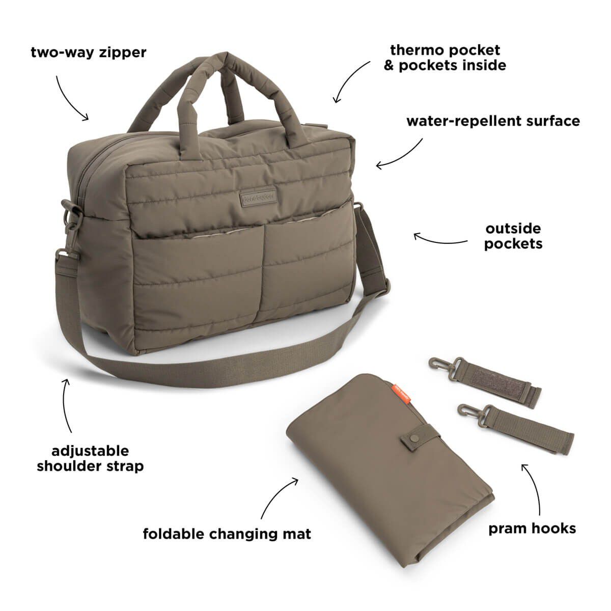 Quiltet pusletaske Taupe