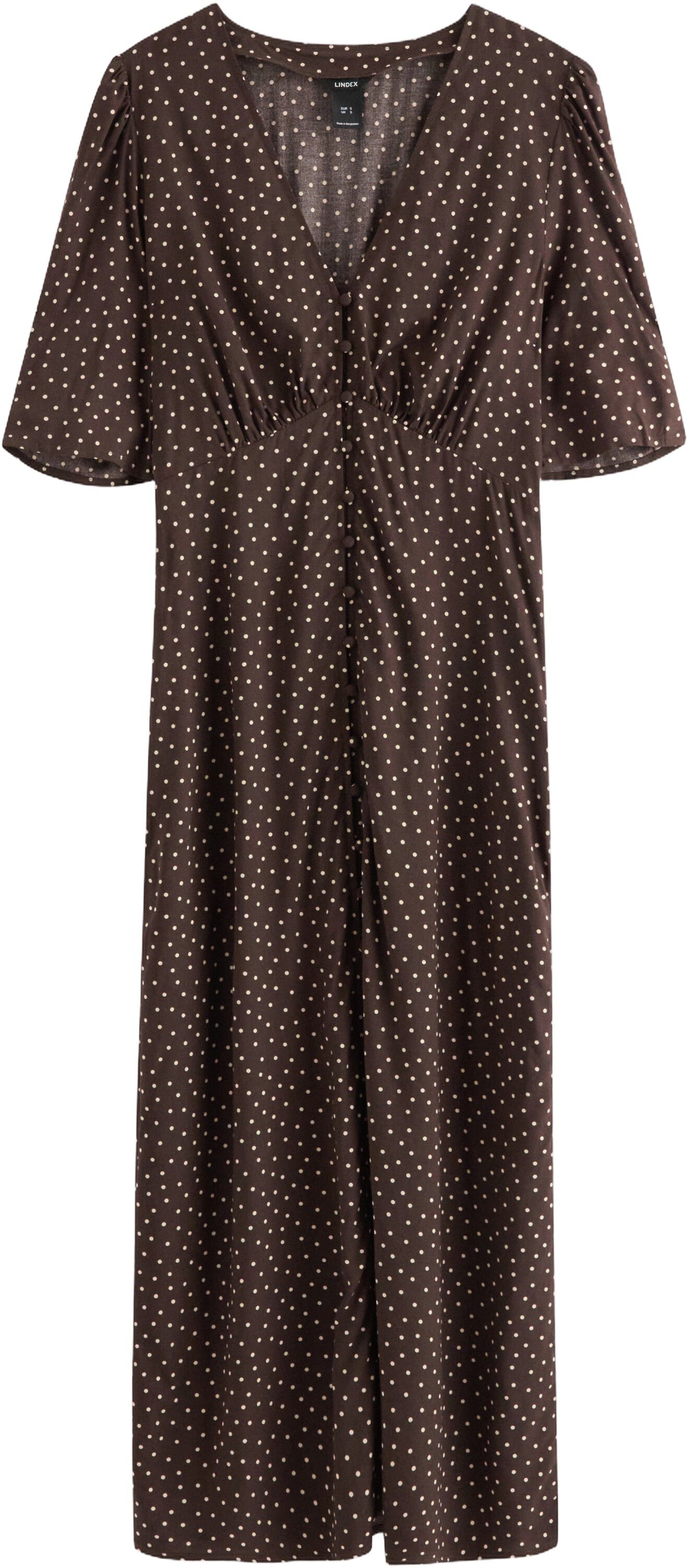 Midi dress with short, puff sleeves