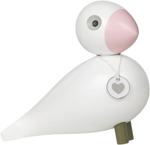 Sangfugl Love H15. 5 cm hvid/rosa
