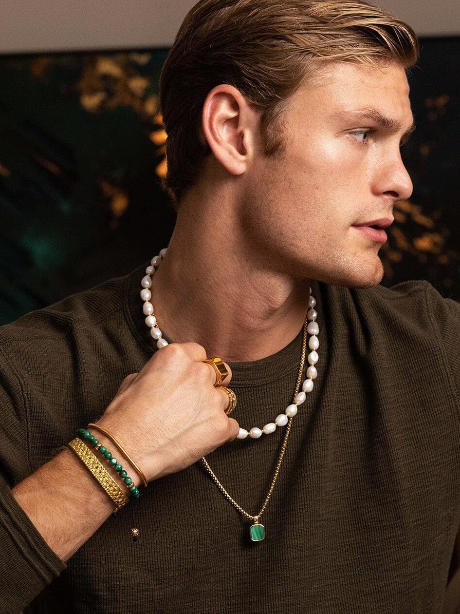 Gold Necklace with Square Malachite Pendant