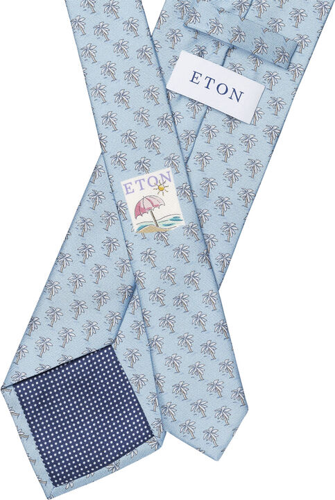 Mid blue Motif Print Silk Tie