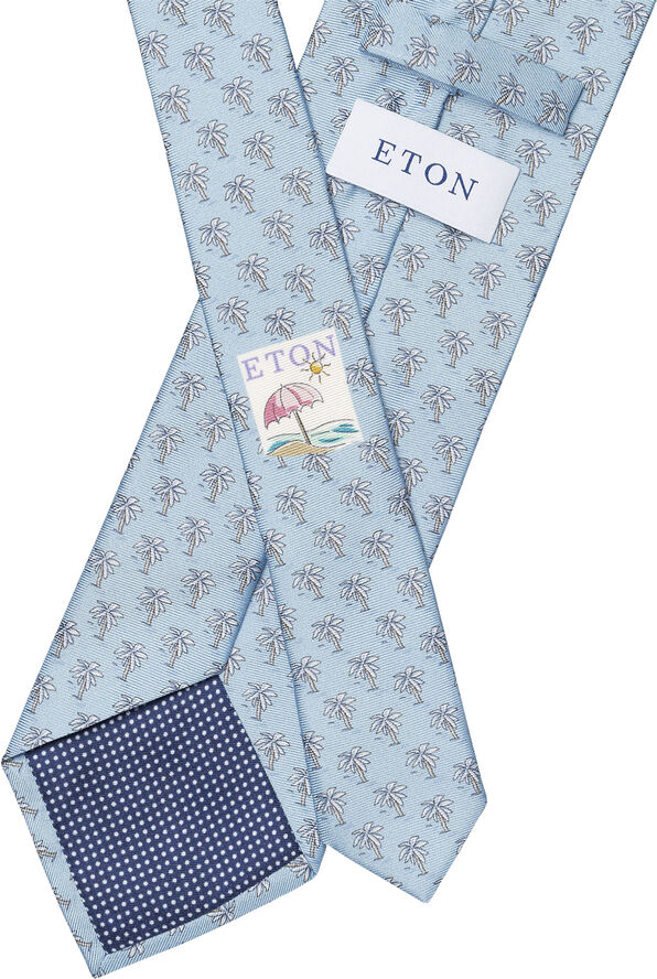 Mid blue Motif Print Silk Tie